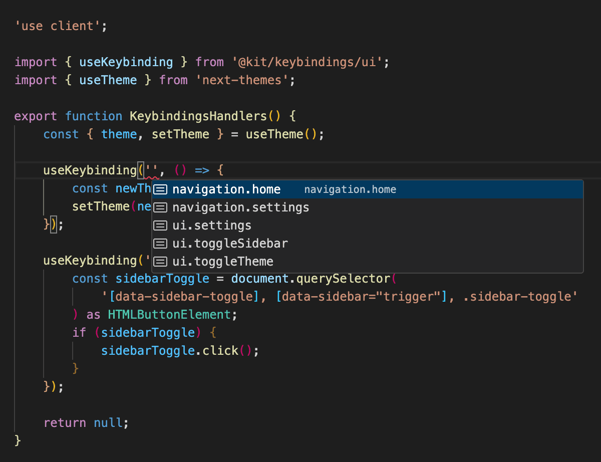 Keybindings typescript autocompletion