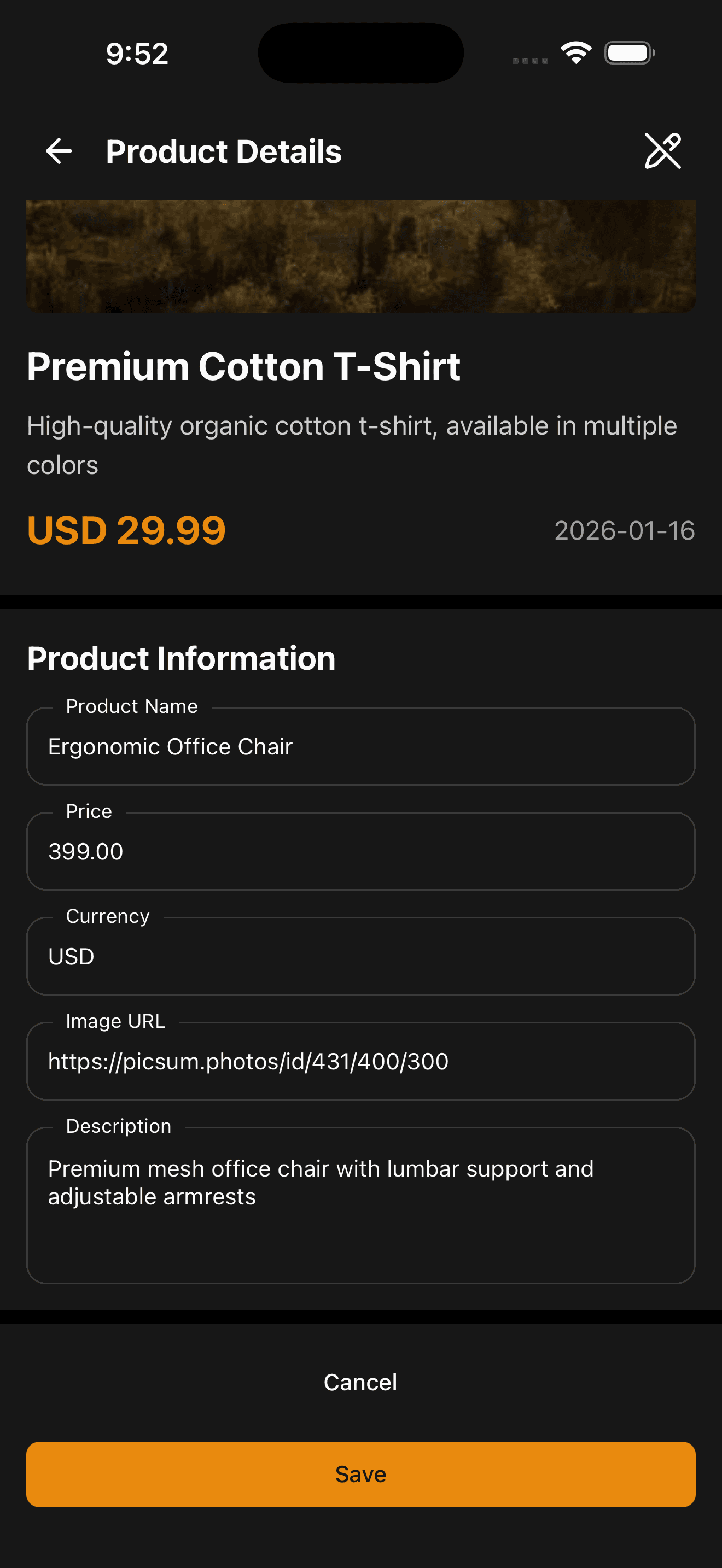 Edit Product - Dark Mode