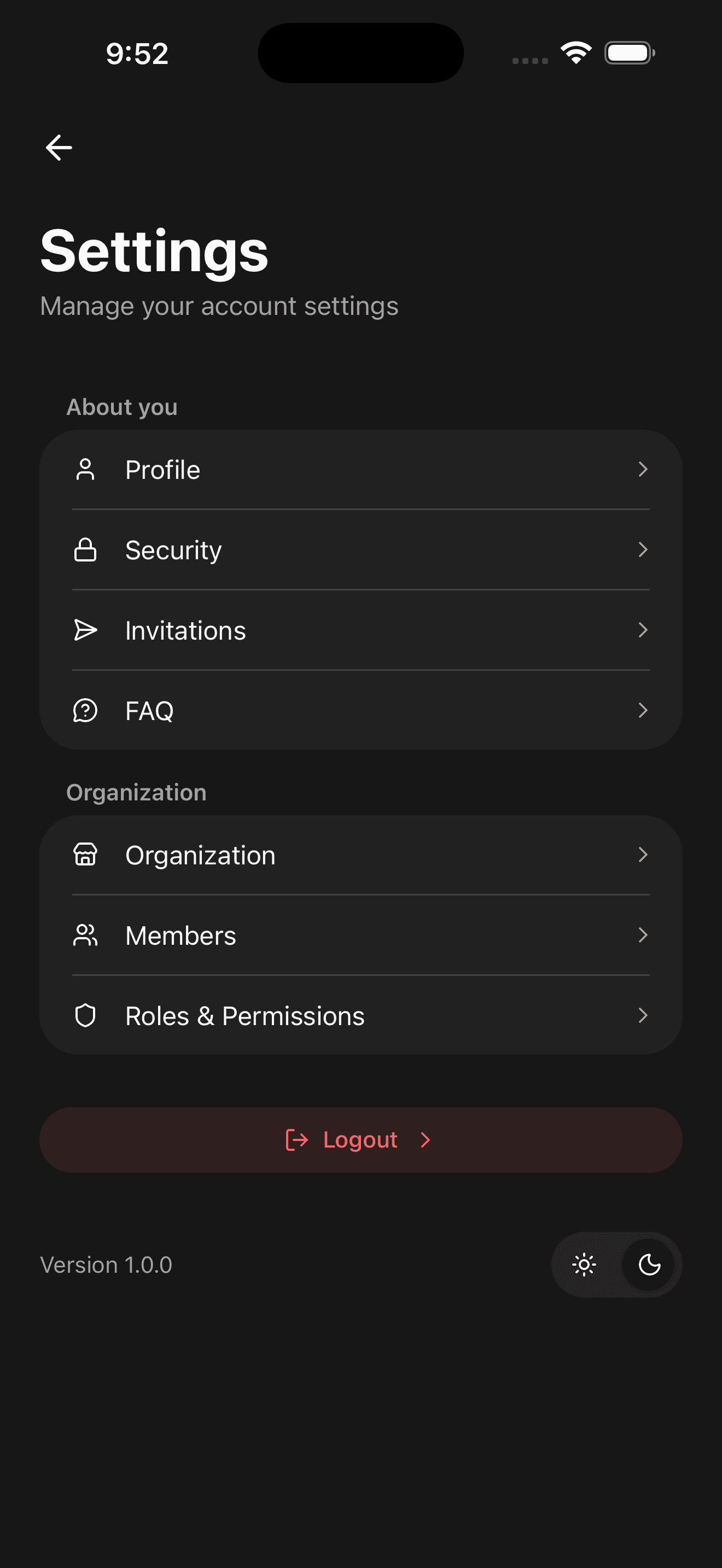 Settings - Dark Mode