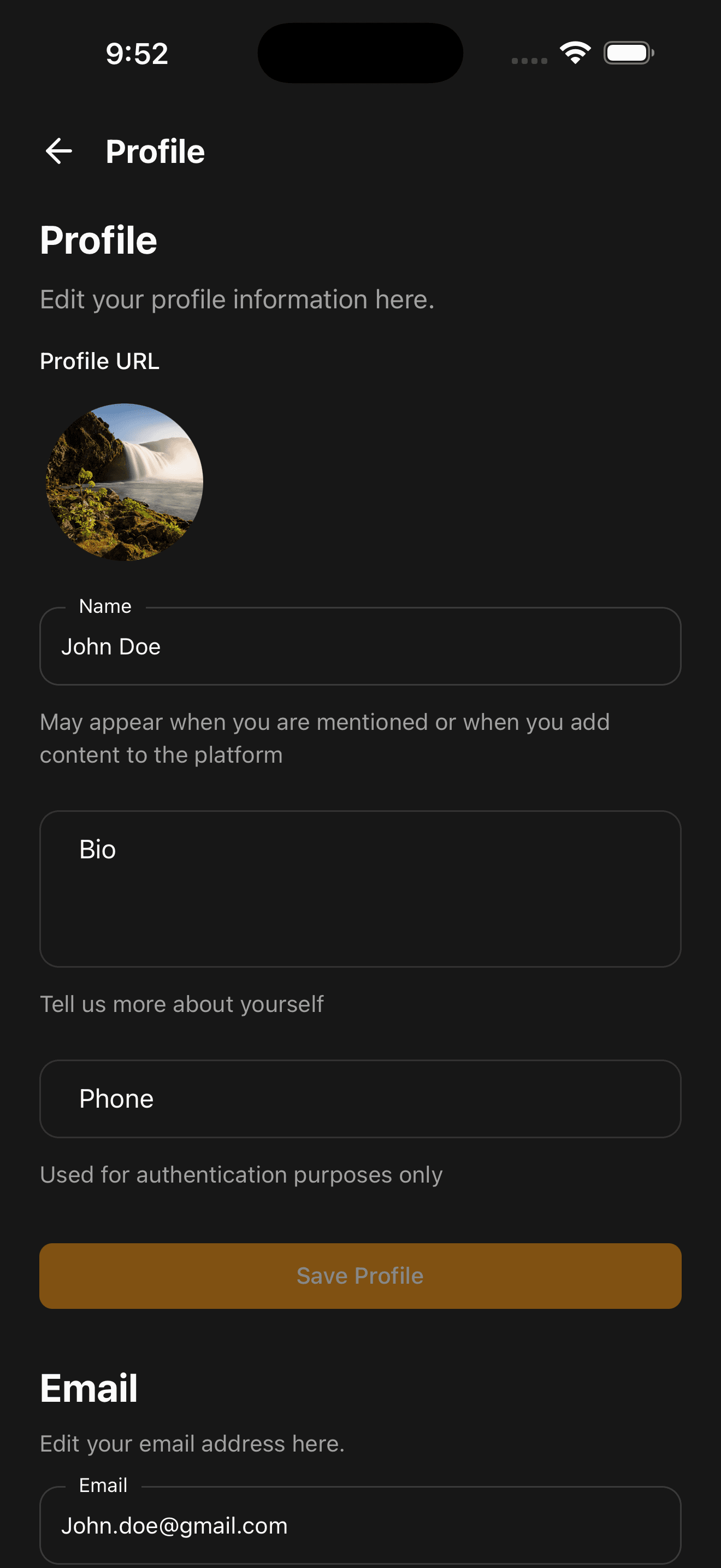 Profile Settings - Dark Mode