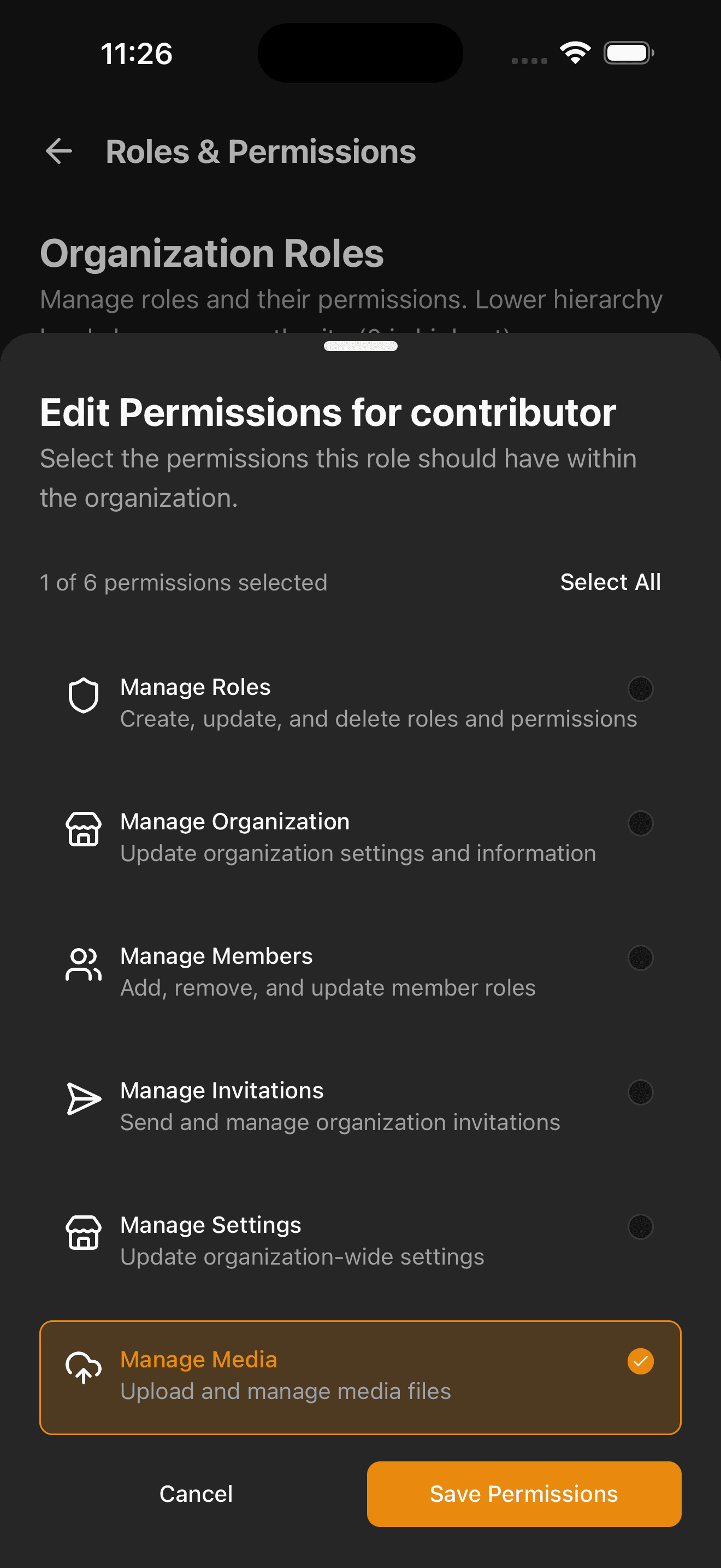 Roles & Permissions - Dark Mode