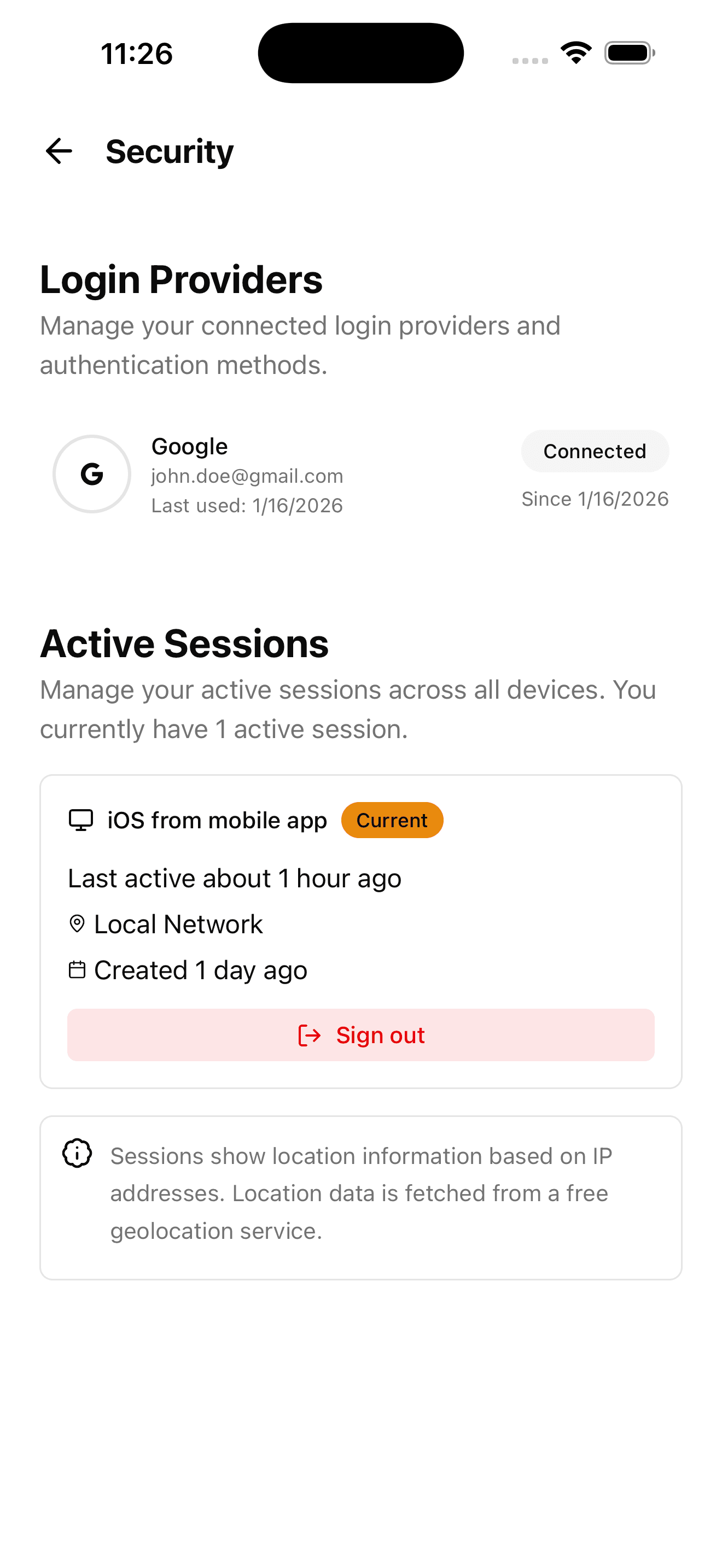 Security Settings - Light Mode