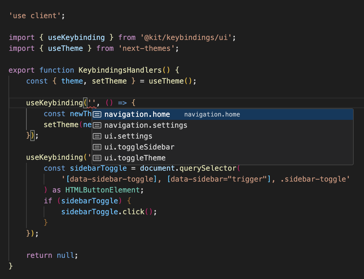 Keybindings typescript autocompletion